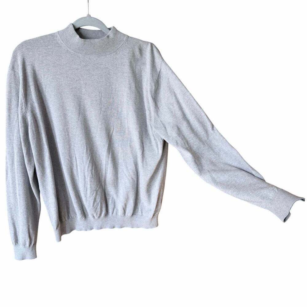 Paul Fredrick silk cotton cashmere blend gray mens sweater XL quiet luxury